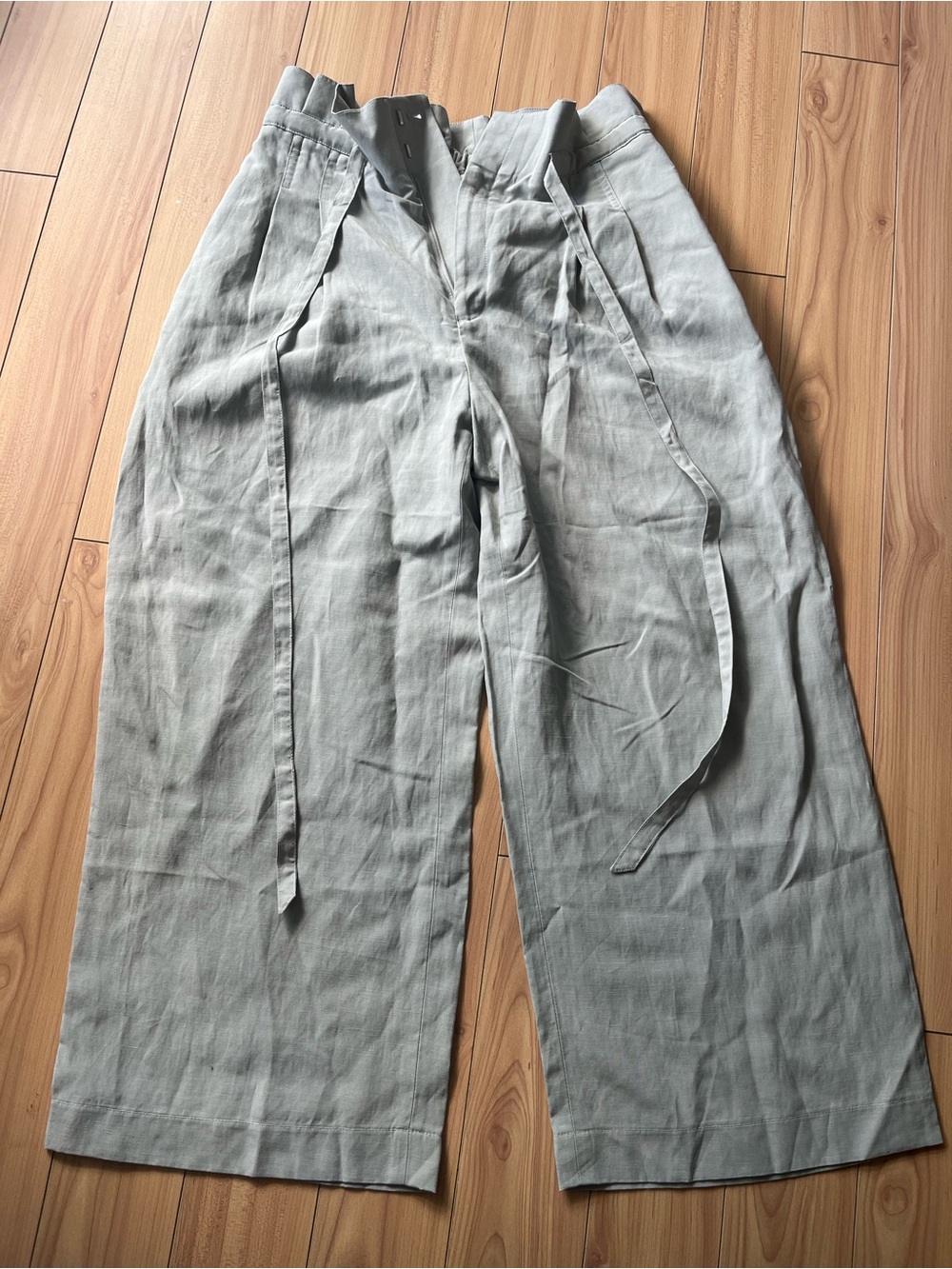 Club Monaco Light Sage Wide-Leg Chinos with Tie Waist